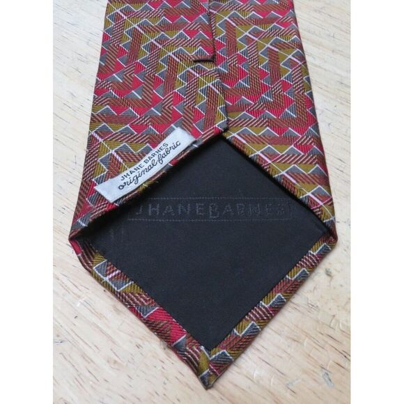 Mens Jhane Barnes Silk Neck Tie Multicolor Geometric Red Brown Made in Japan - Picture 3 of 10